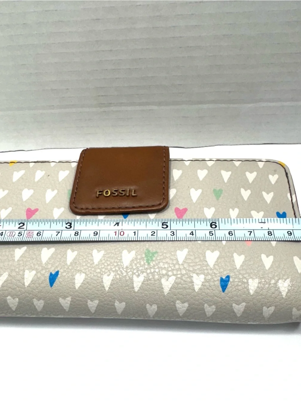 Fossil Madison Multicolor Heart-Pattern Zip Clutch, Leather Snap Tab & Strap